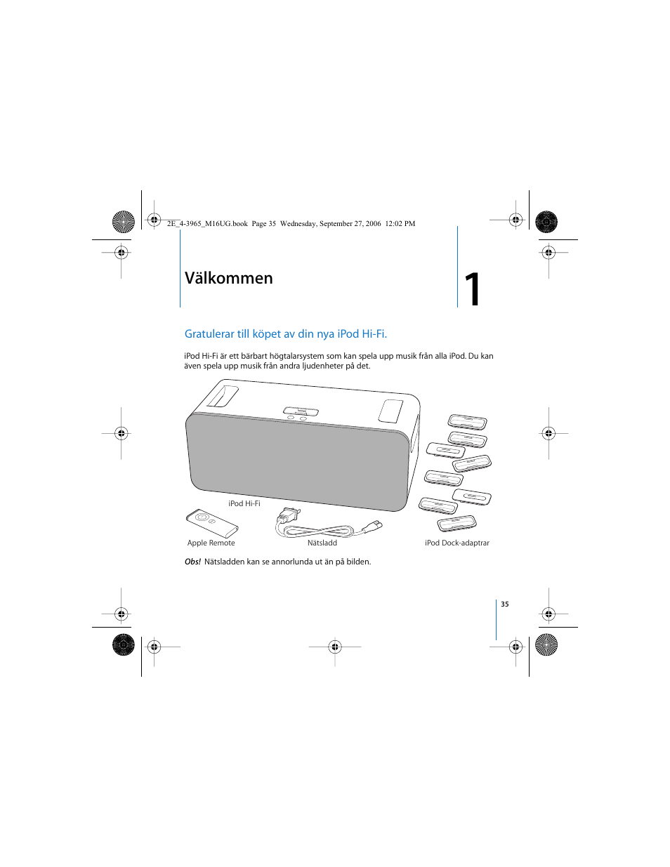 Välkommen | Apple iPod Hi-Fi User Manual | Page 35 / 102