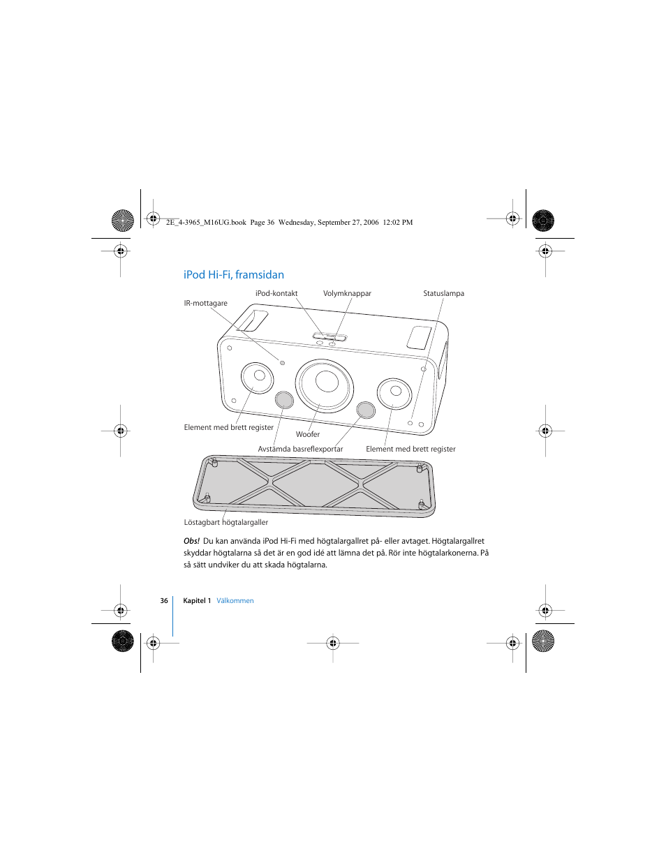 Ipod hi-fi, framsidan | Apple iPod Hi-Fi User Manual | Page 36 / 102