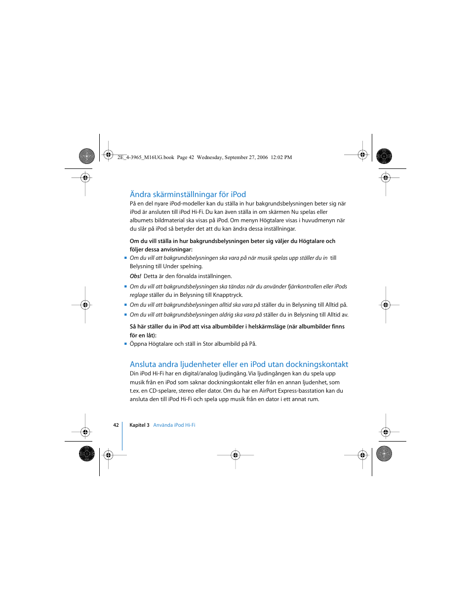Ändra skärminställningar för ipod | Apple iPod Hi-Fi User Manual | Page 42 / 102