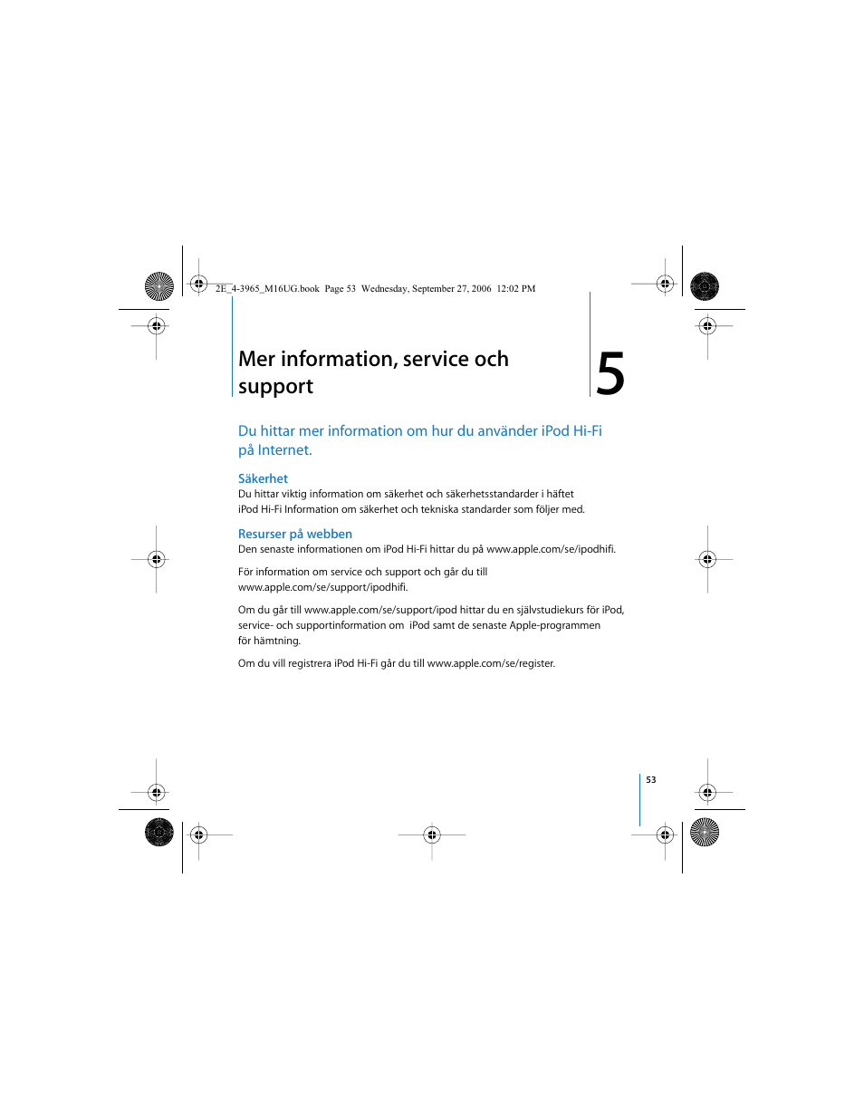 Mer information, service och support | Apple iPod Hi-Fi User Manual | Page 53 / 102