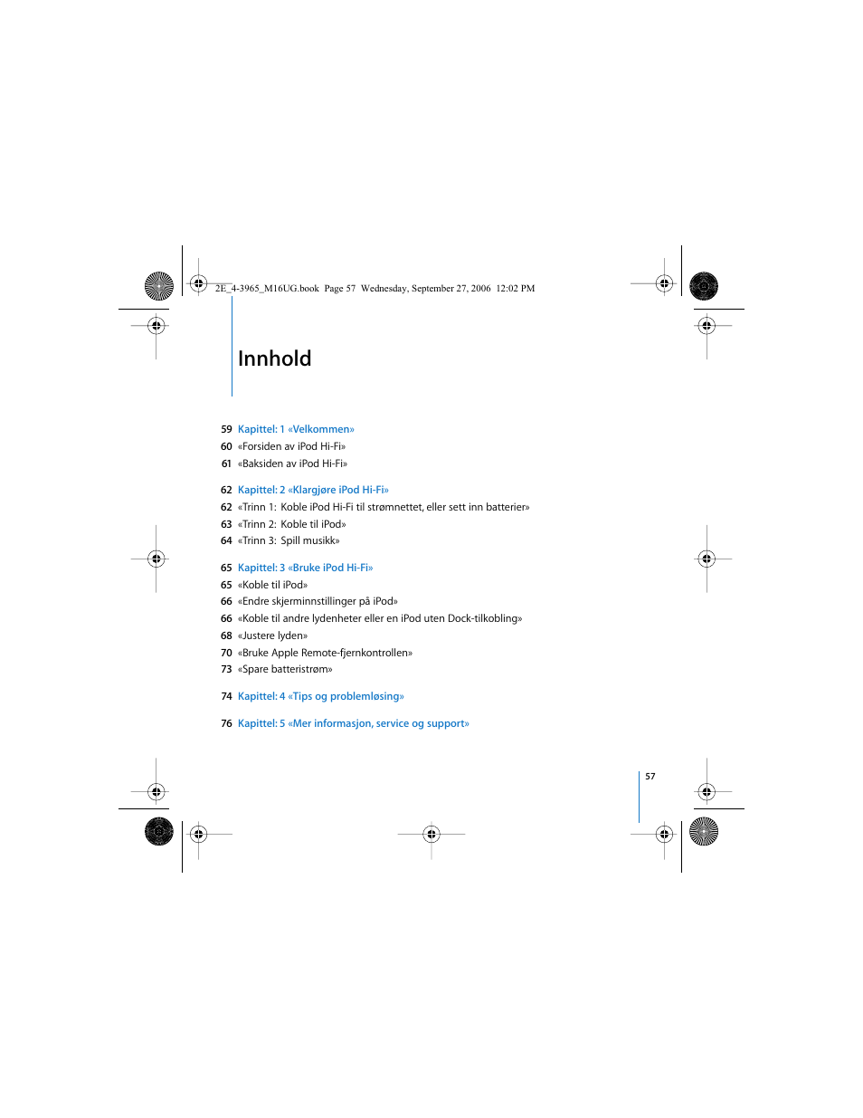 Innhold | Apple iPod Hi-Fi User Manual | Page 57 / 102