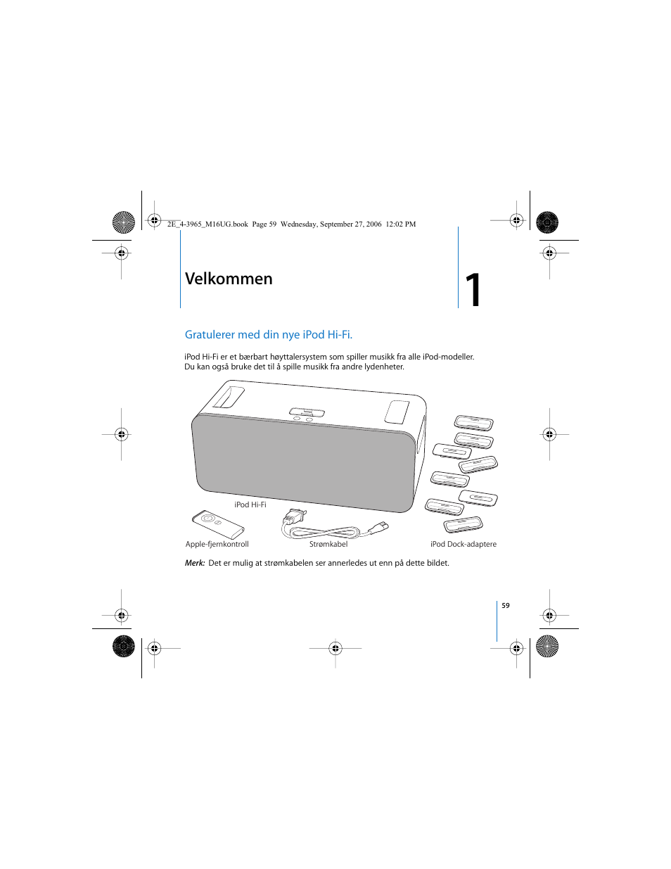 Velkommen | Apple iPod Hi-Fi User Manual | Page 59 / 102