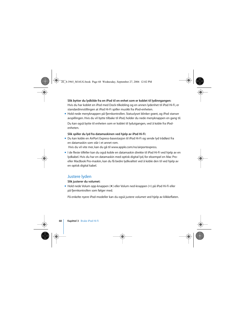 Justere lyden | Apple iPod Hi-Fi User Manual | Page 68 / 102