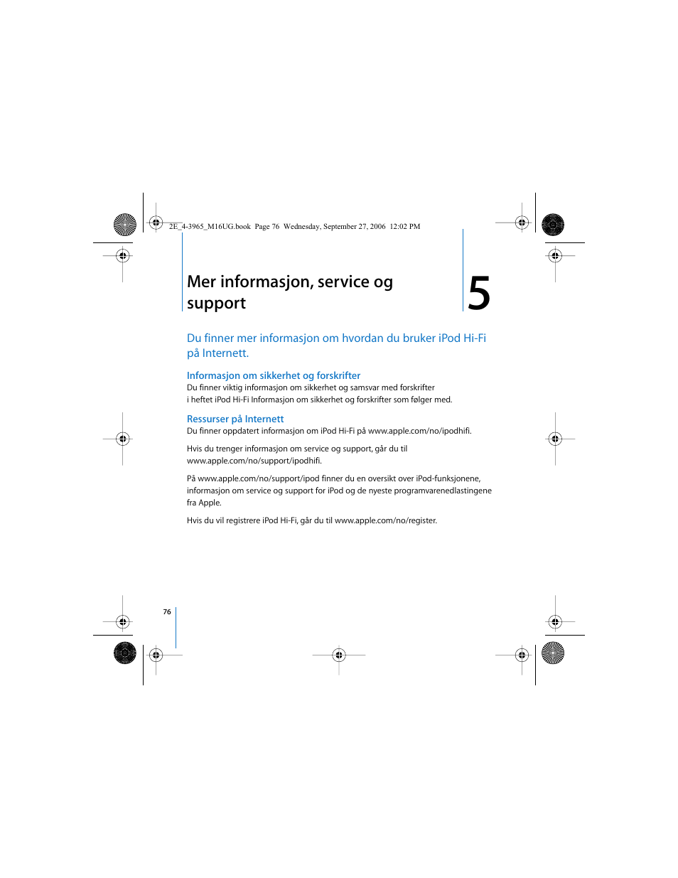 Mer informasjon, service og support | Apple iPod Hi-Fi User Manual | Page 76 / 102