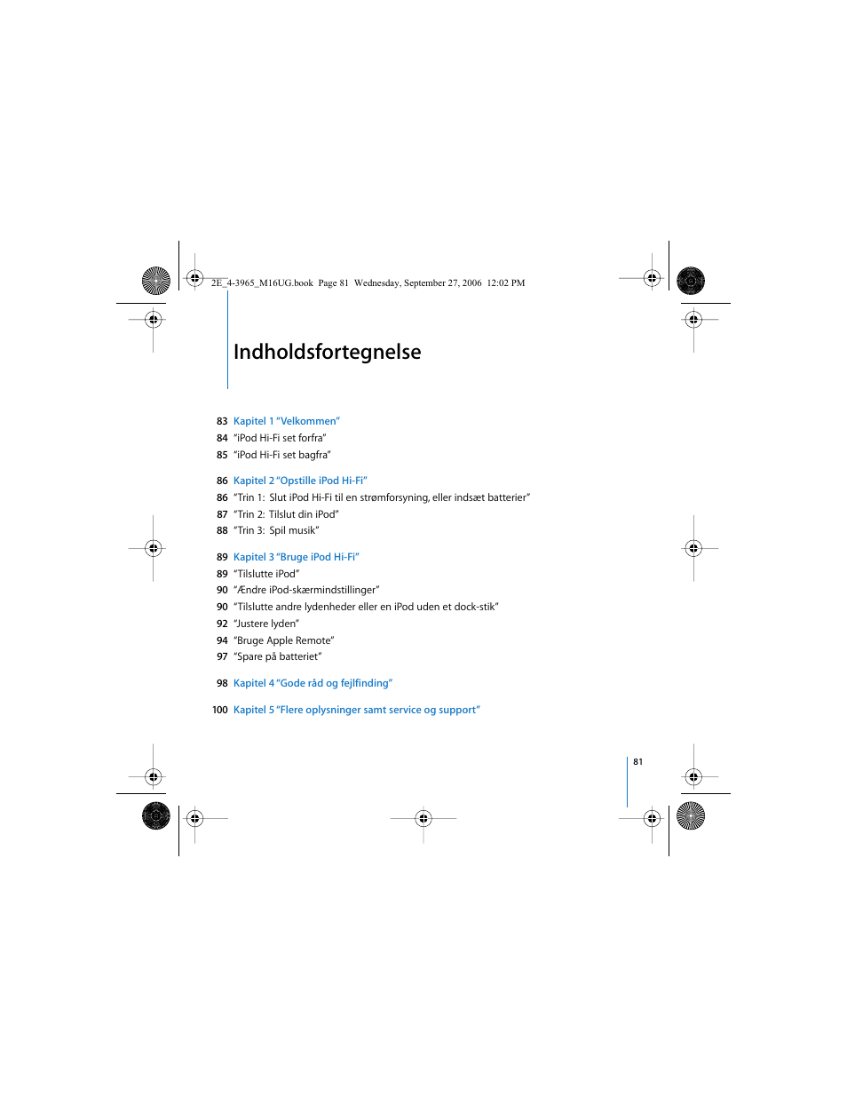 Indholdsfortegnelse | Apple iPod Hi-Fi User Manual | Page 81 / 102