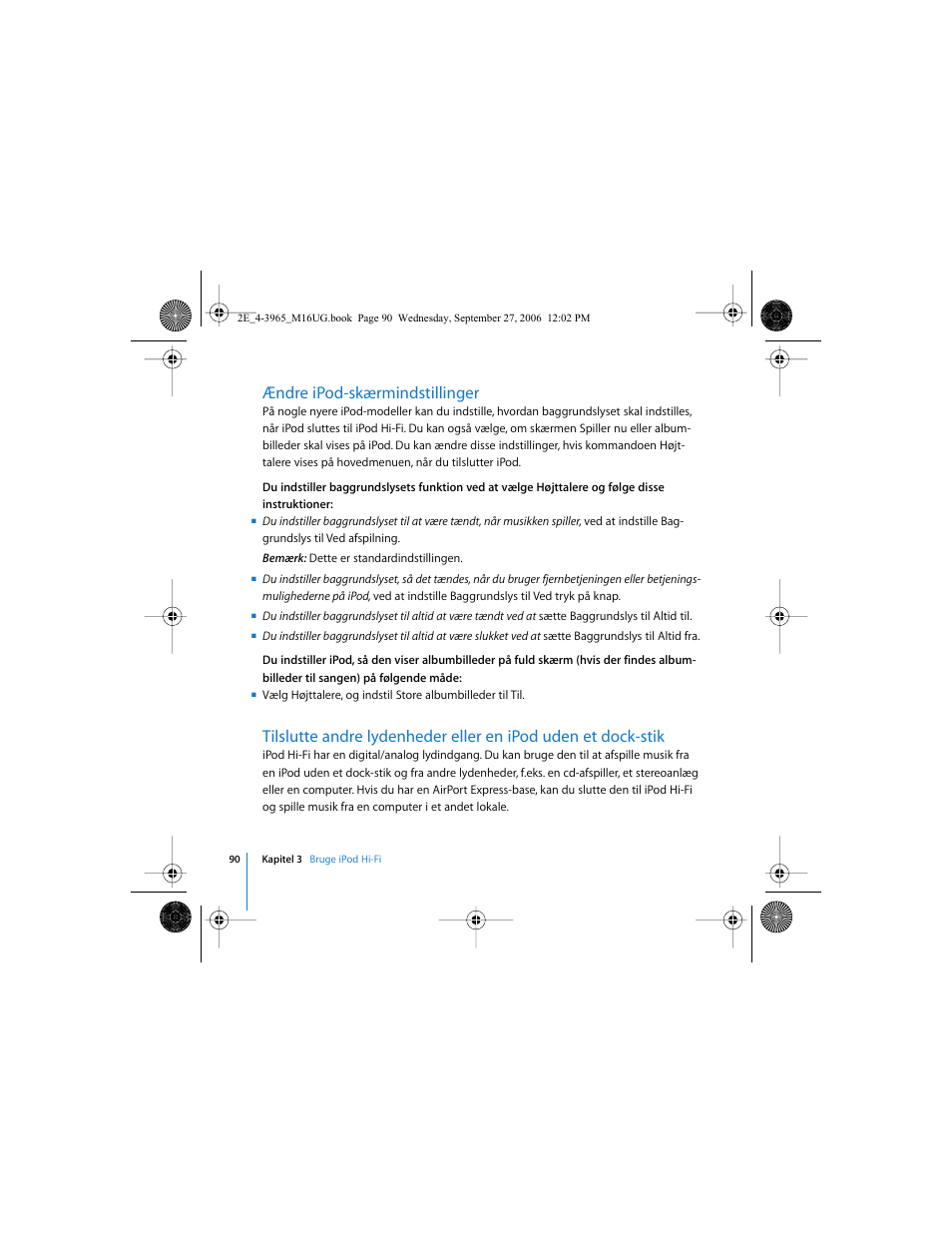 Ændre ipod-skærmindstillinger | Apple iPod Hi-Fi User Manual | Page 90 / 102