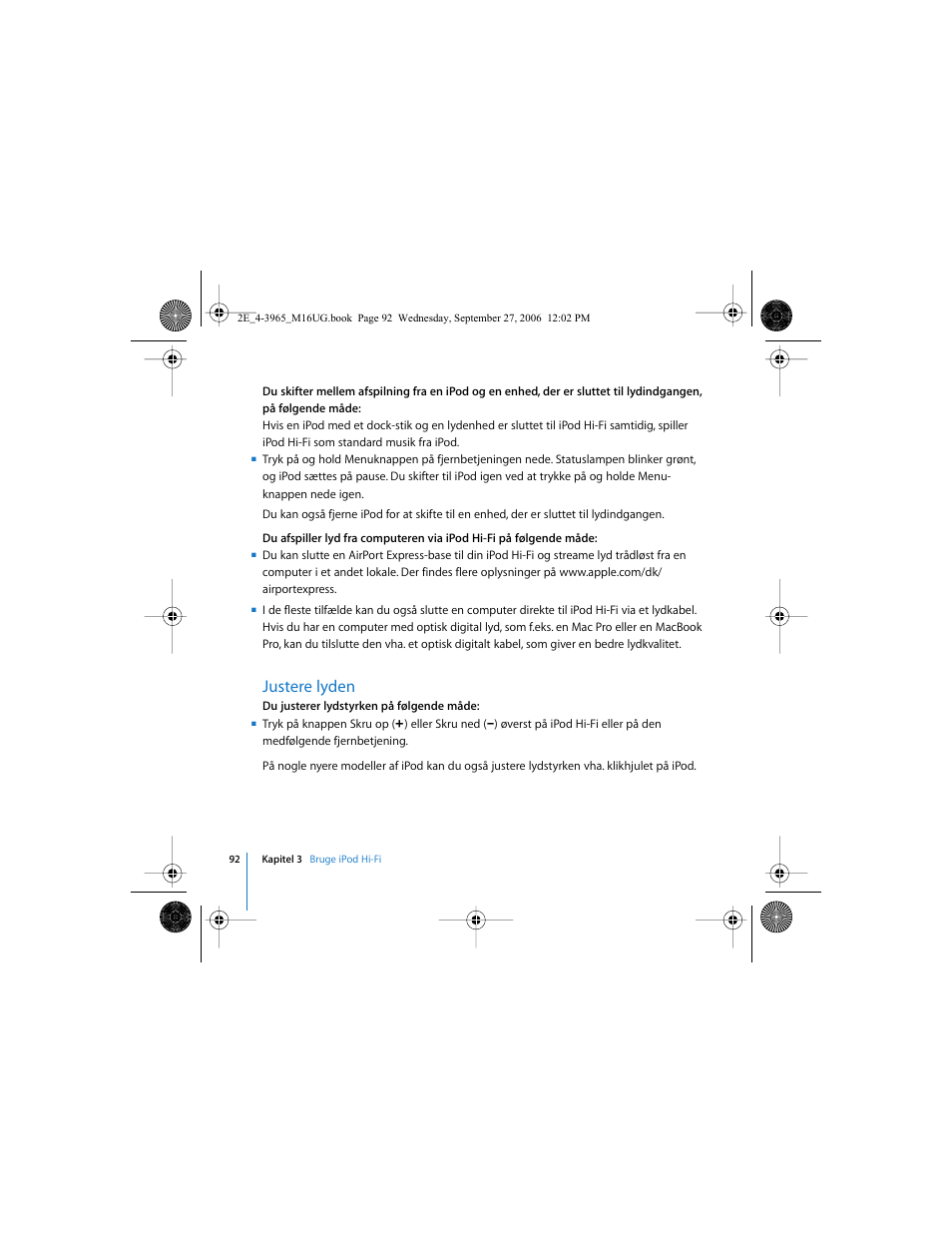 Justere lyden | Apple iPod Hi-Fi User Manual | Page 92 / 102
