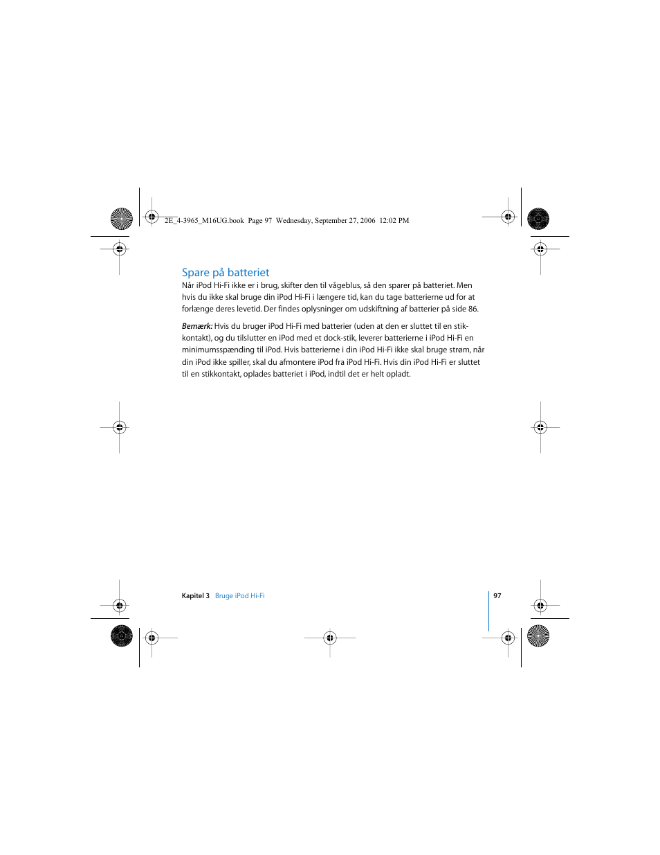 Spare på batteriet | Apple iPod Hi-Fi User Manual | Page 97 / 102