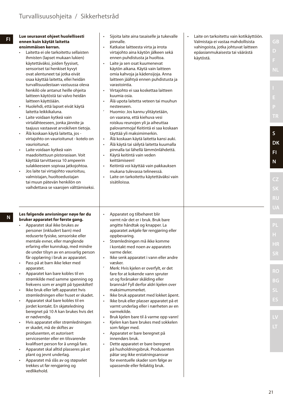 Turvallisuusohjeita / sikkerhetsråd | Electrolux EEWA7100R User Manual | Page 21 / 60
