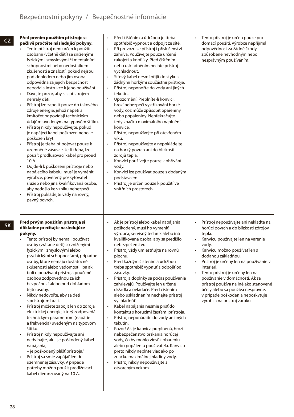 Bezpečnostní pokyny / bezpečnostné informácie, Cz sk | Electrolux EEWA7100R User Manual | Page 28 / 60