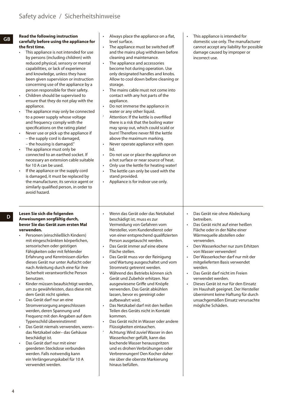 Safety advice / sicherheitshinweise, Gb d | Electrolux EEWA7100R User Manual | Page 4 / 60