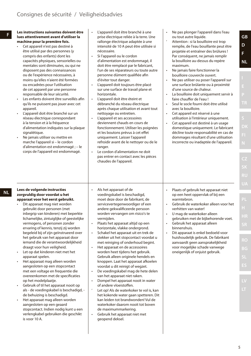 Consignes de sécurité / veiligheidsadvies | Electrolux EEWA7100R User Manual | Page 5 / 60