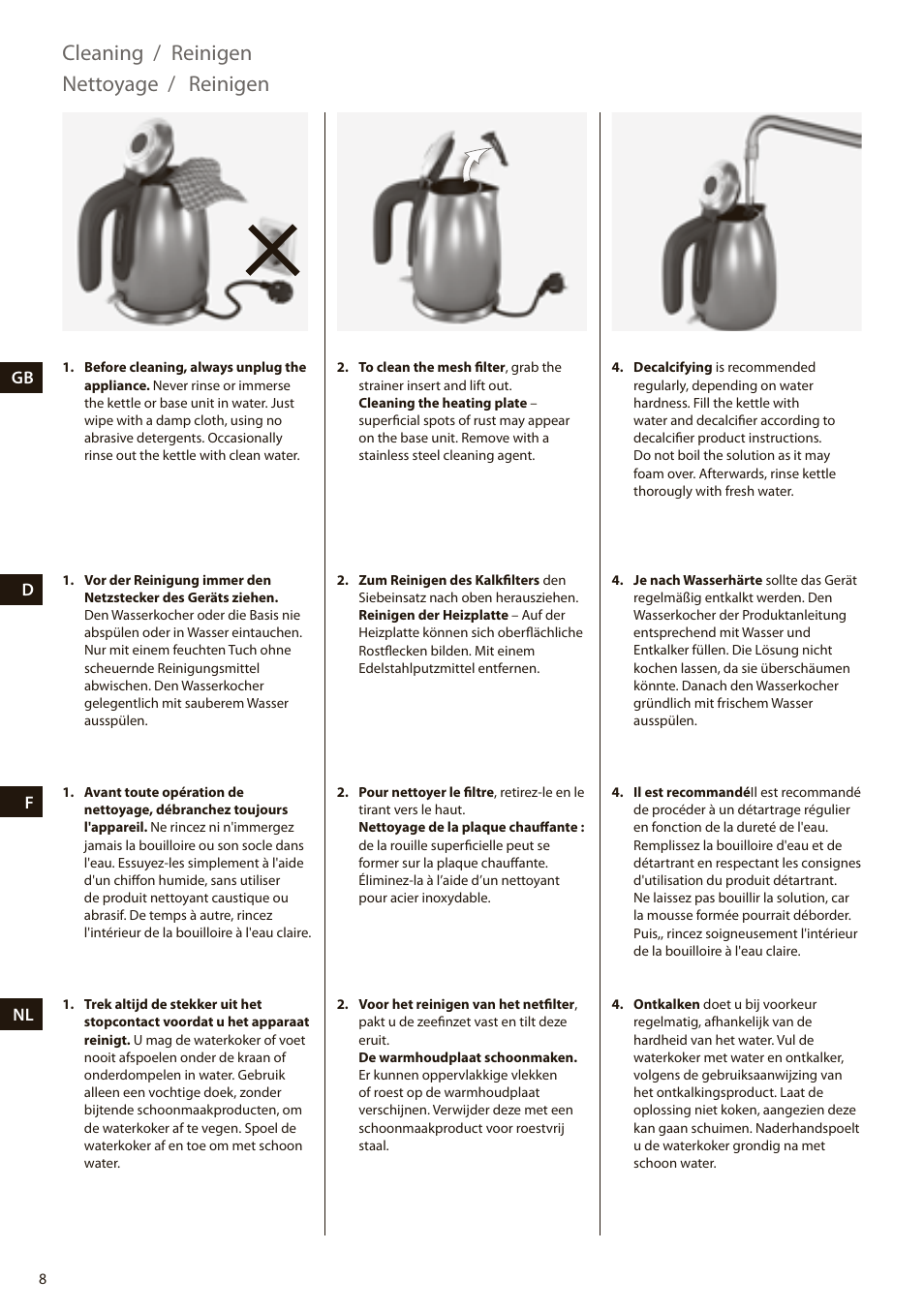 Cleaning / reinigen nettoyage / reinigen | Electrolux EEWA7100R User Manual | Page 8 / 60