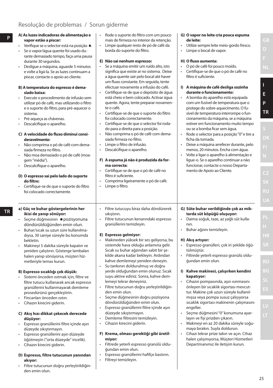 Resolução de problemas, Sorun giderme | Electrolux EEA255 User Manual | Page 25 / 88