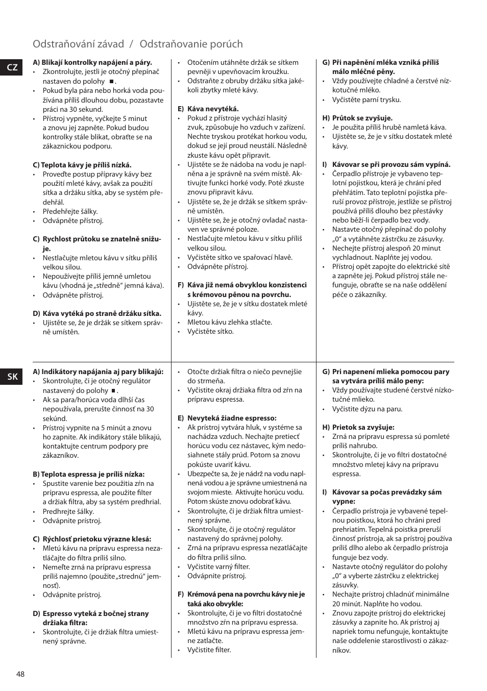 Odstraňování závad, Odstraňovanie porúch | Electrolux EEA255 User Manual | Page 48 / 88