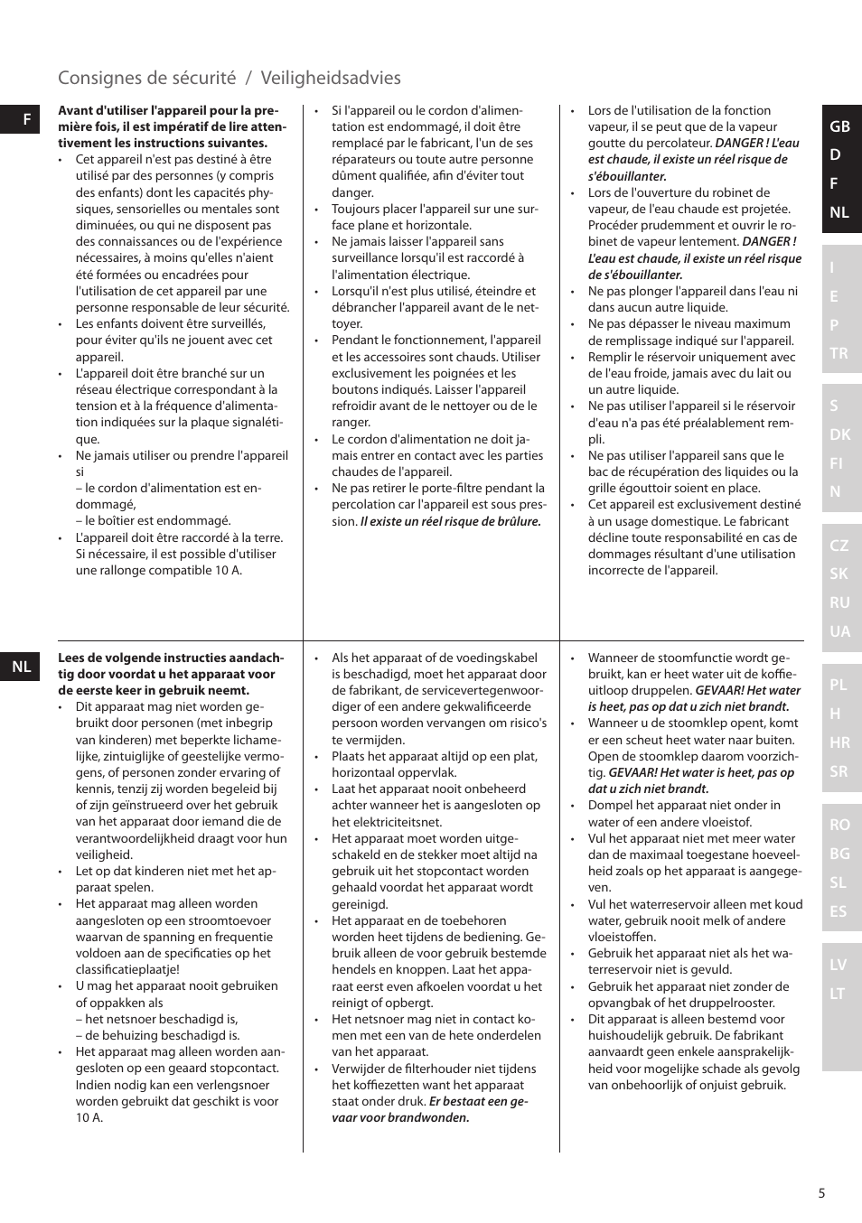 Consignes de sécurité, Veiligheidsadvies | Electrolux EEA255 User Manual | Page 5 / 88
