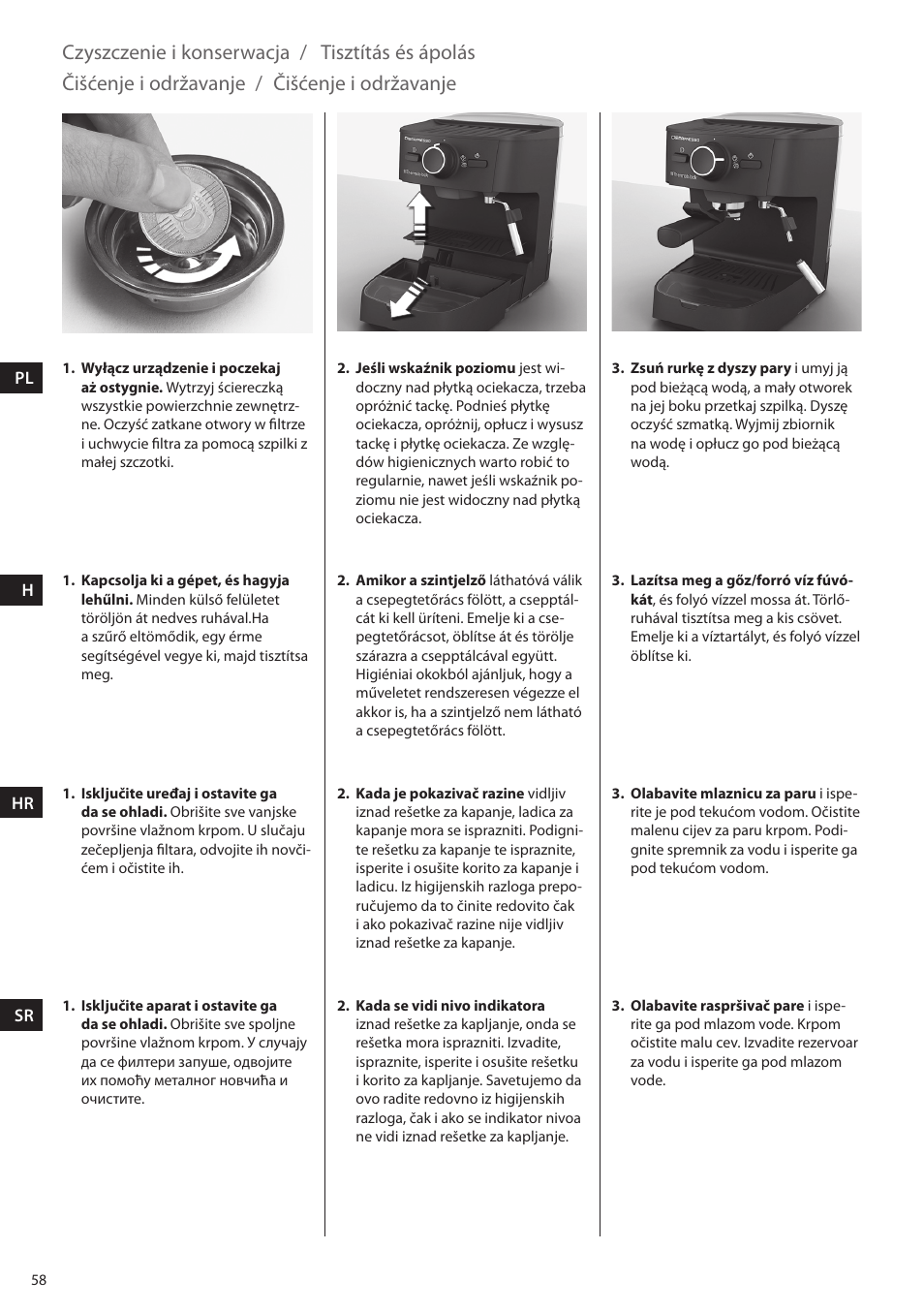 Czyszczenie i konserwacja, Tisztítás és ápolás, Čišćenje i održavanje | Electrolux EEA255 User Manual | Page 58 / 88