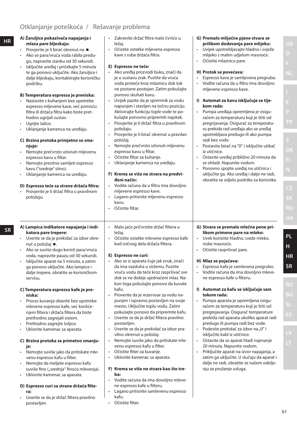 Otklanjanje poteškoća, Rešavanje problema | Electrolux EEA255 User Manual | Page 61 / 88