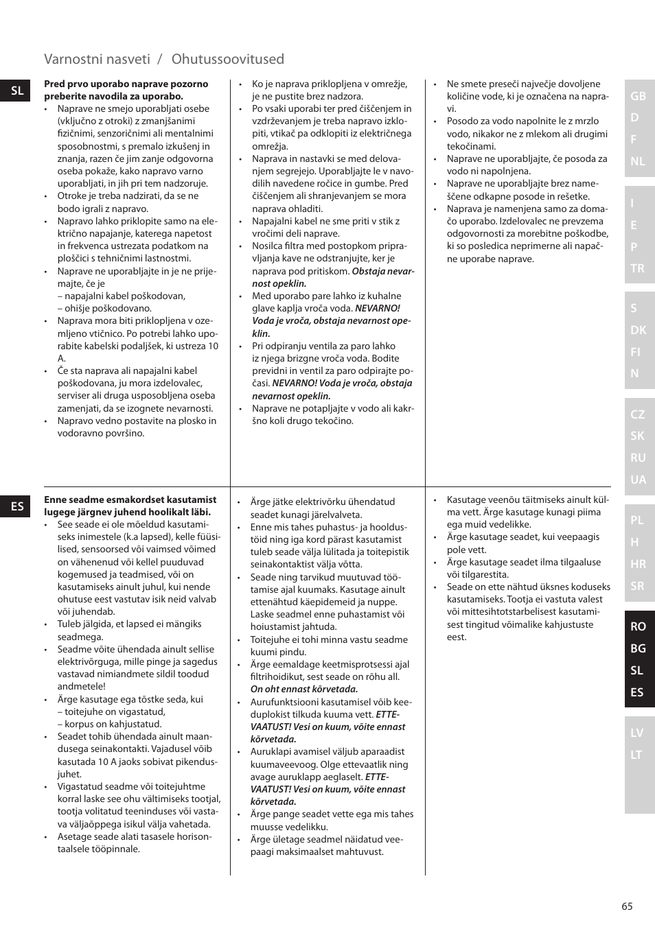 Varnostni nasveti, Ohutussoovitused | Electrolux EEA255 User Manual | Page 65 / 88