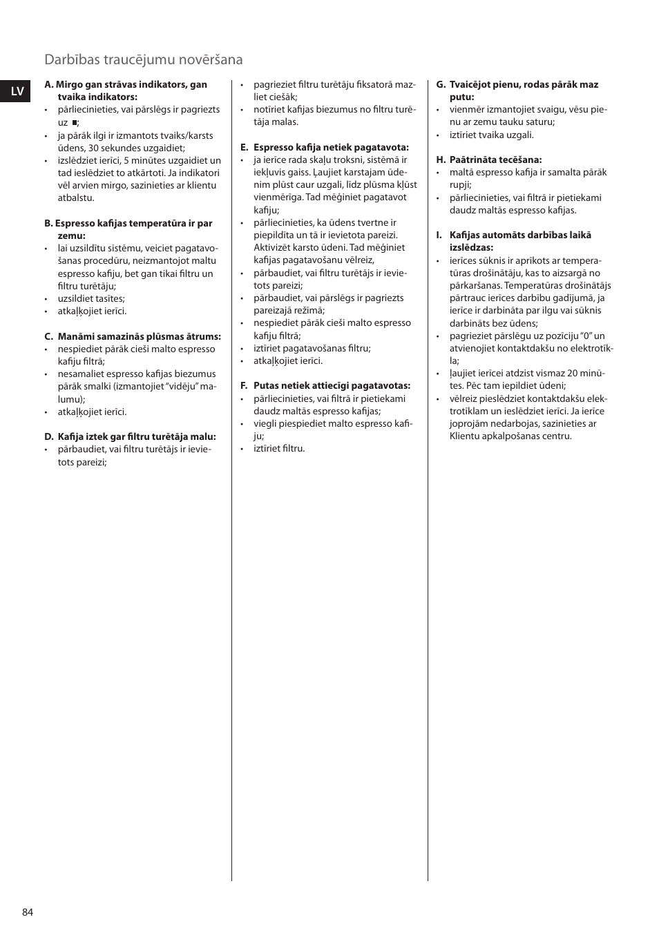 Darbības traucējumu novēršana | Electrolux EEA255 User Manual | Page 84 / 88