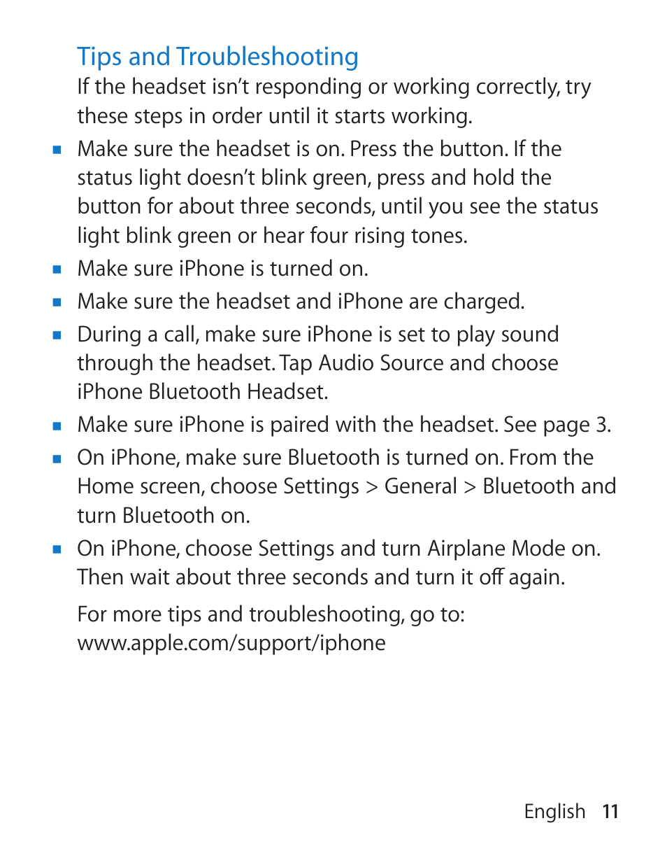 Apple iPhone Bluetooth Headset User Manual | Page 11 / 60