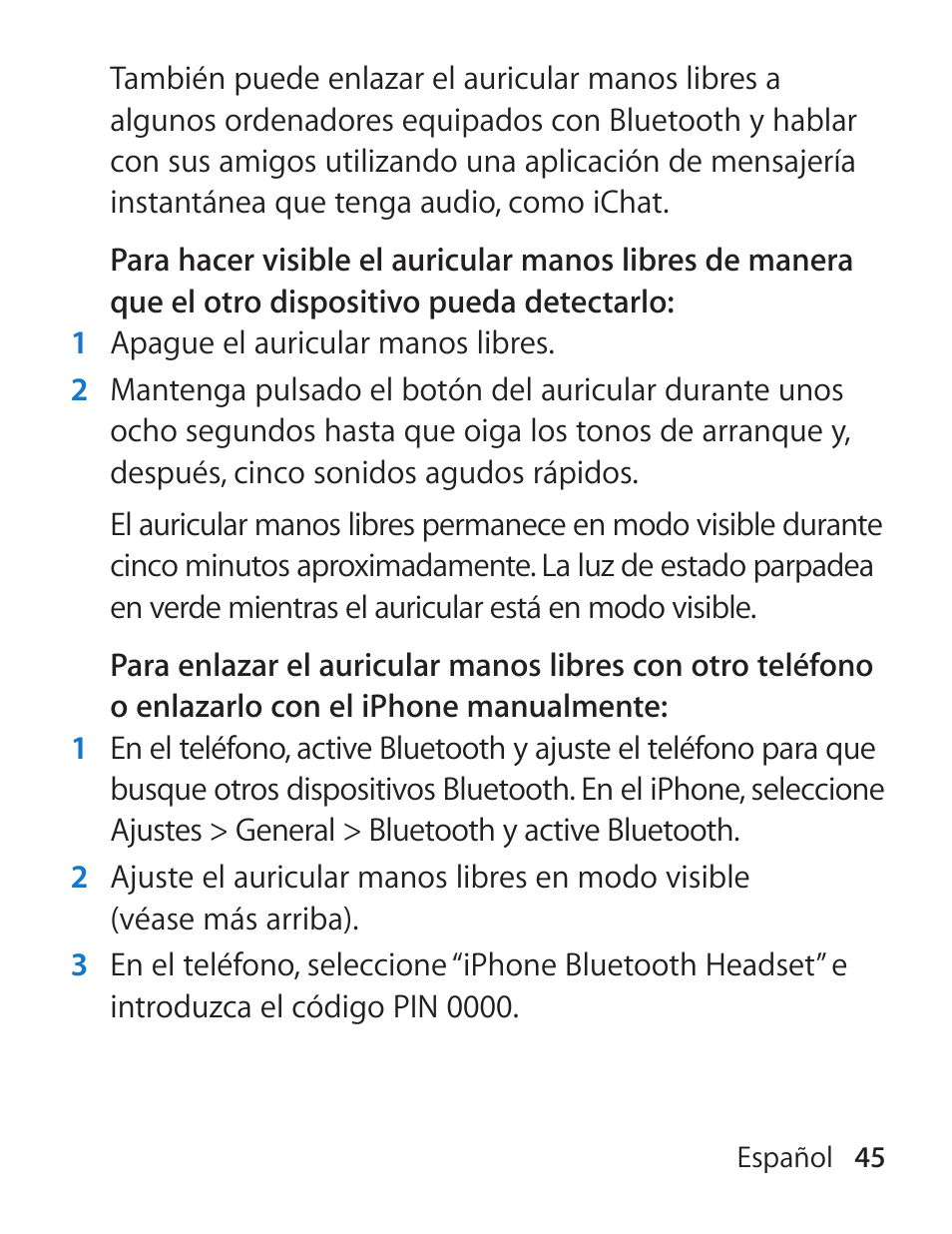 Apple iPhone Bluetooth Headset User Manual | Page 45 / 60