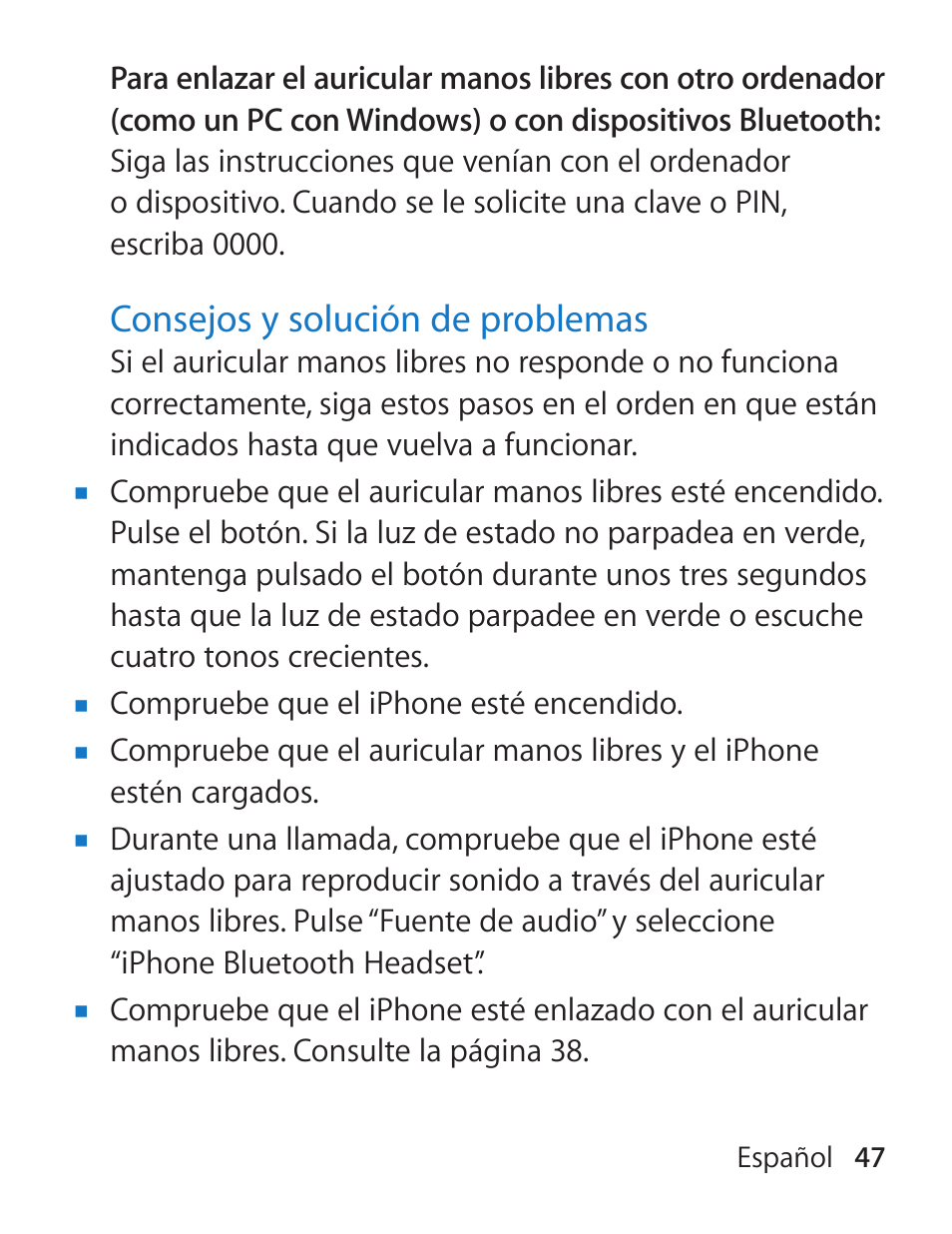 Apple iPhone Bluetooth Headset User Manual | Page 47 / 60