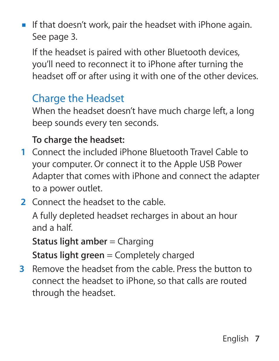 Apple iPhone Bluetooth Headset User Manual | Page 7 / 60