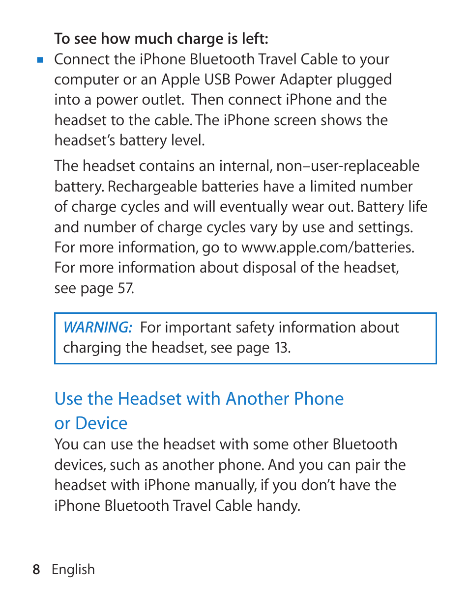 Apple iPhone Bluetooth Headset User Manual | Page 8 / 60