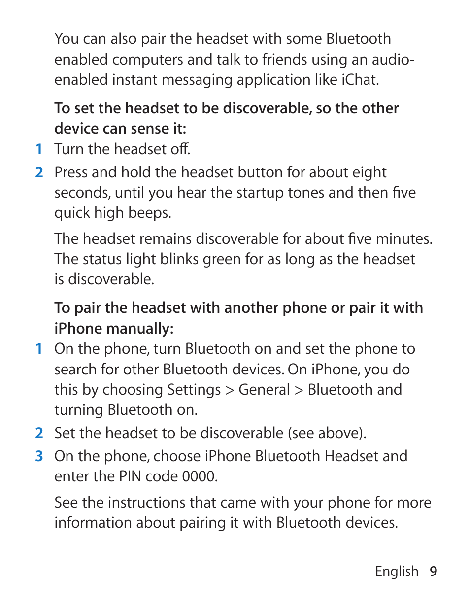 Apple iPhone Bluetooth Headset User Manual | Page 9 / 60