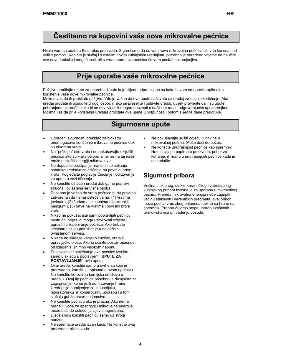 Sigurnost pribora | Electrolux EMM21000W User Manual | Page 113 / 180