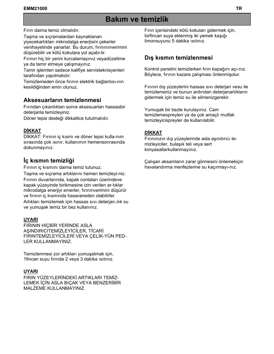 Bakım ve temizlik | Electrolux EMM21000W User Manual | Page 173 / 180