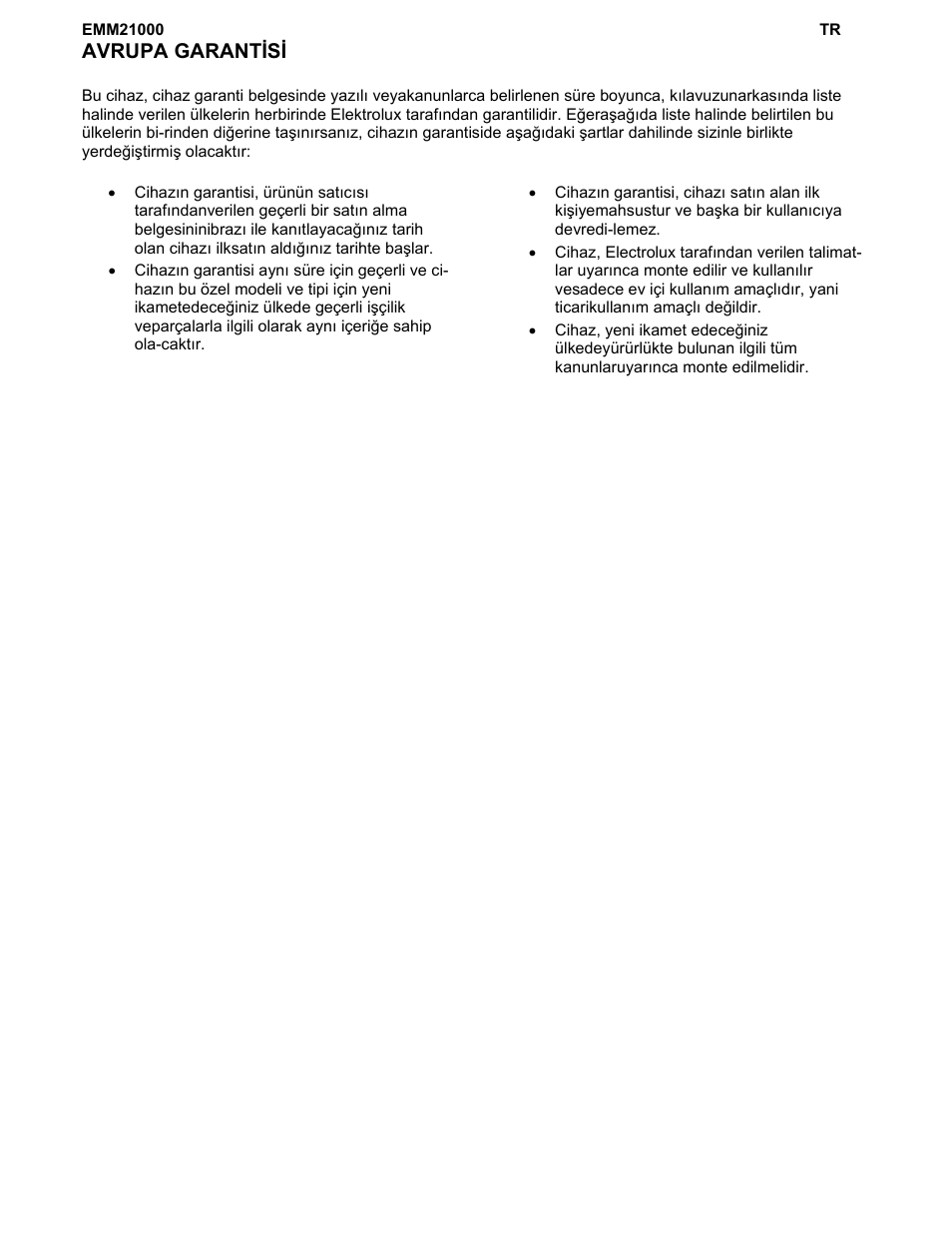 Avrupa garantisi | Electrolux EMM21000W User Manual | Page 177 / 180