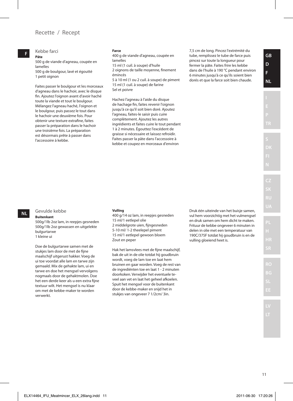 Recette, Recept | Electrolux EMM1000 User Manual | Page 11 / 88