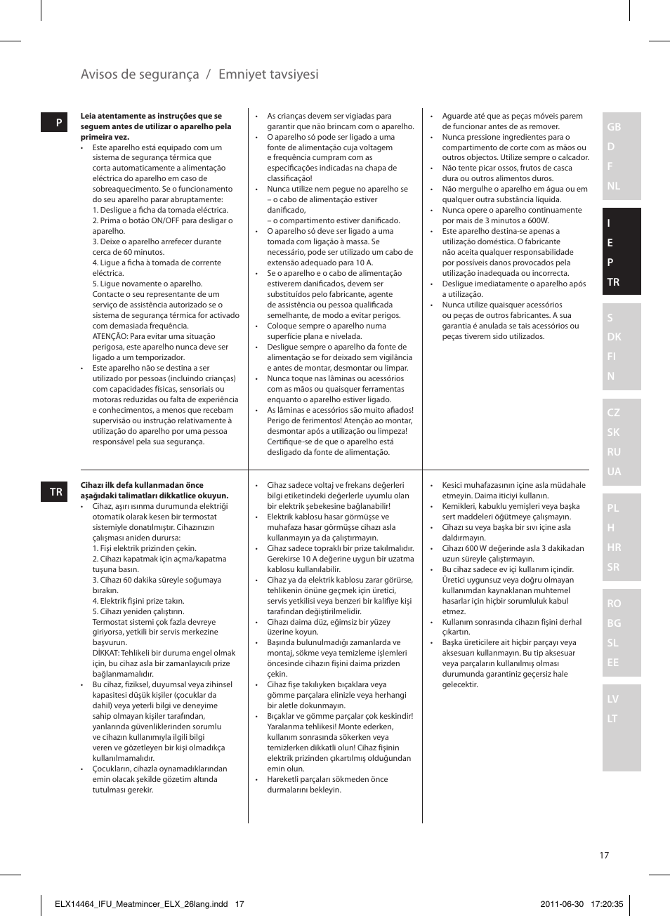 Avisos de segurança / emniyet tavsiyesi | Electrolux EMM1000 User Manual | Page 17 / 88