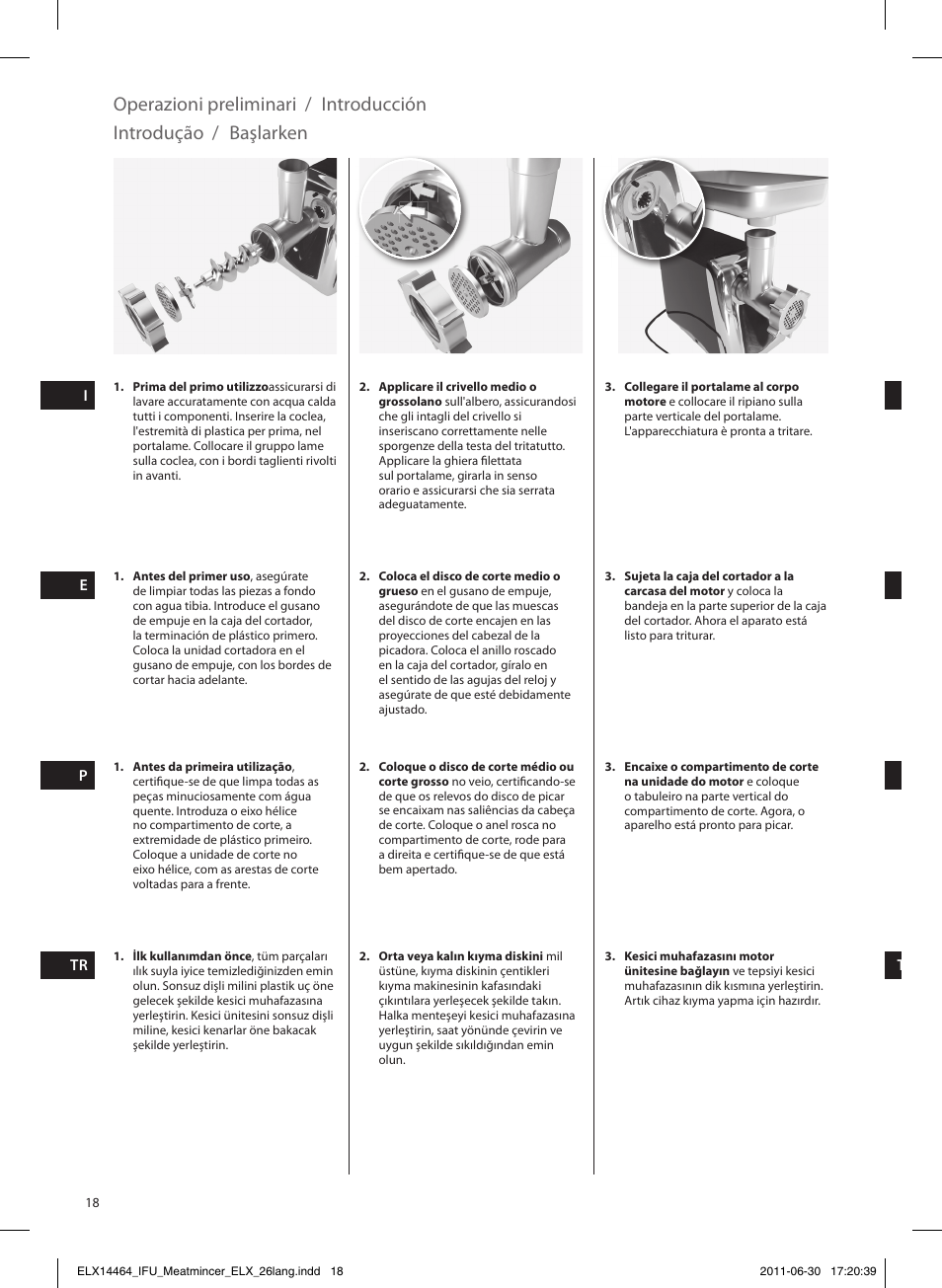 Operazioni preliminari / introducción introdução, Başlarken | Electrolux EMM1000 User Manual | Page 18 / 88