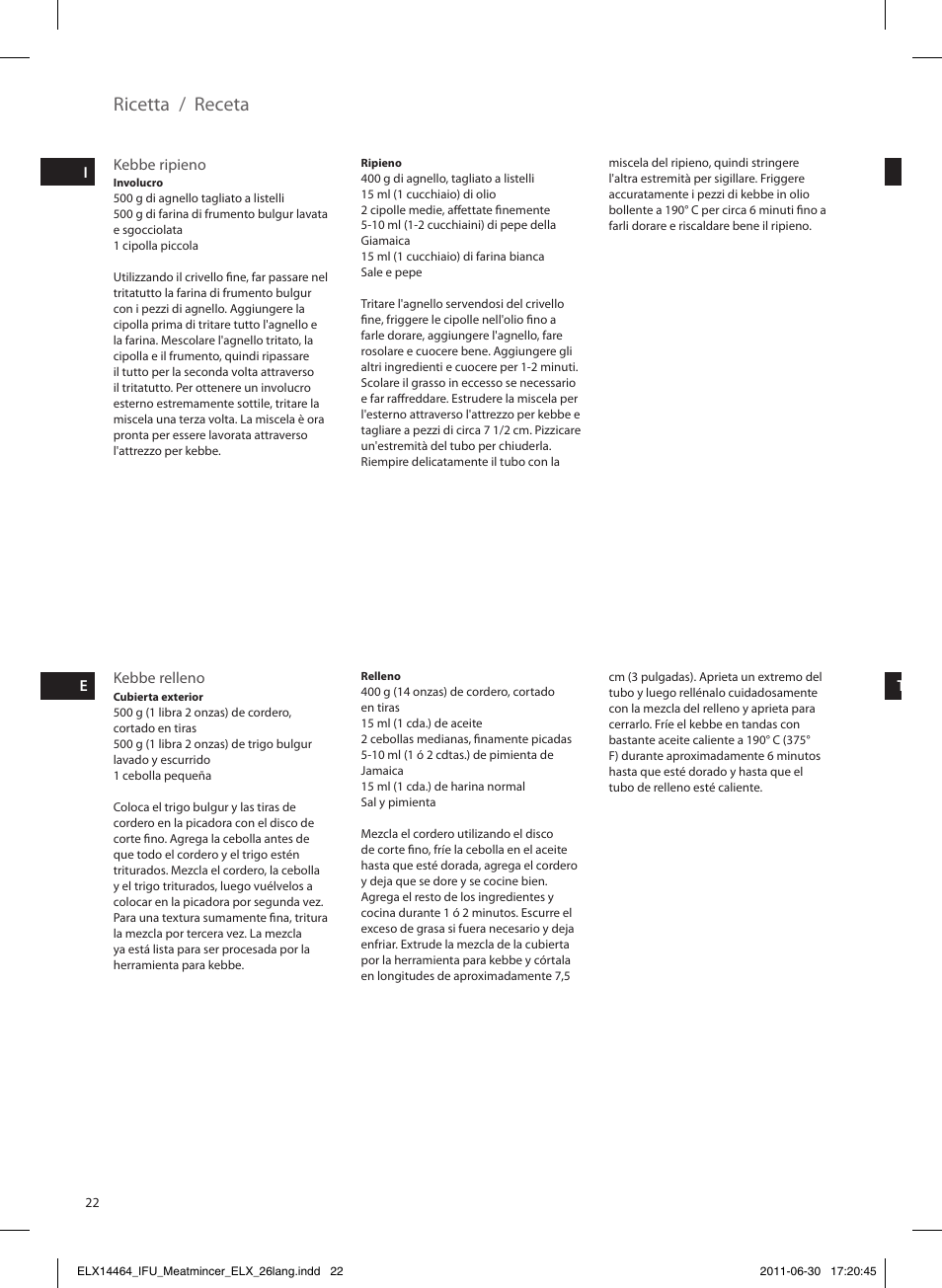 Ricetta, Receta | Electrolux EMM1000 User Manual | Page 22 / 88