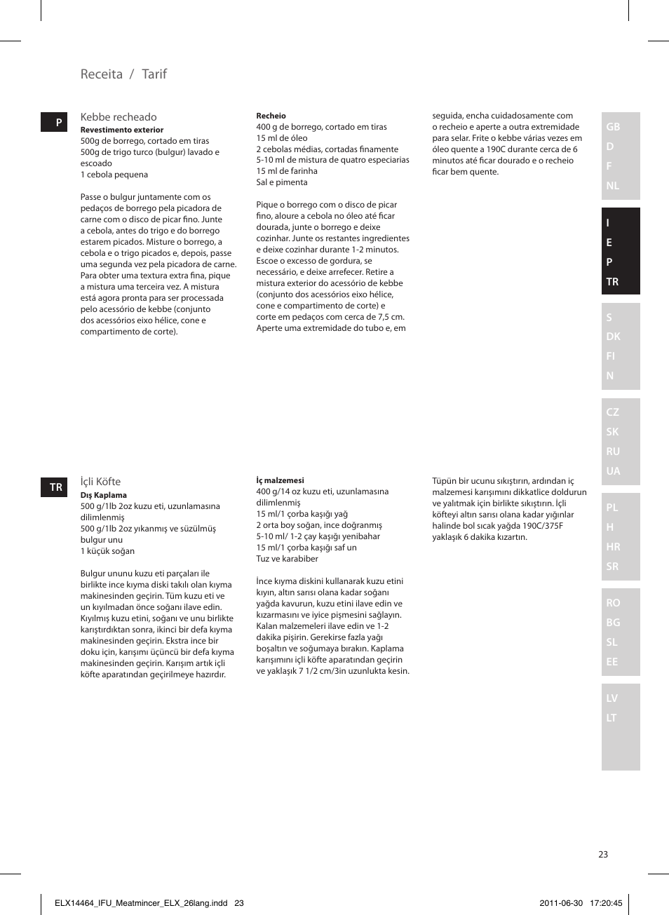 Receita, Tarif | Electrolux EMM1000 User Manual | Page 23 / 88