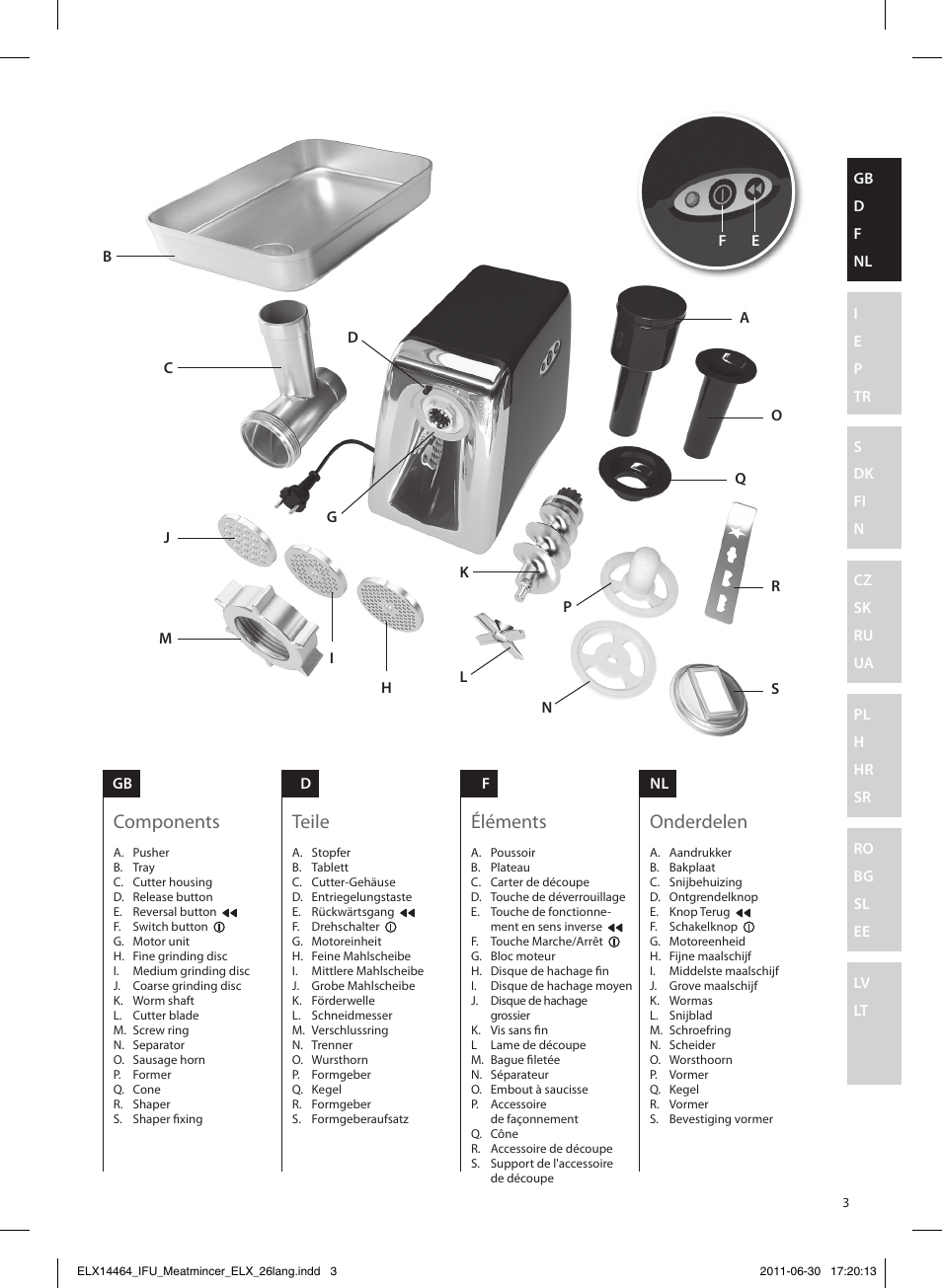 Éléments onderdelen teile components | Electrolux EMM1000 User Manual | Page 3 / 88