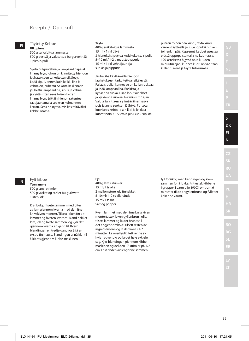 Resepti, Oppskrift | Electrolux EMM1000 User Manual | Page 35 / 88