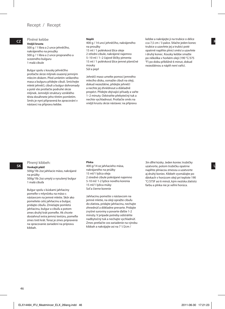 Recept | Electrolux EMM1000 User Manual | Page 46 / 88