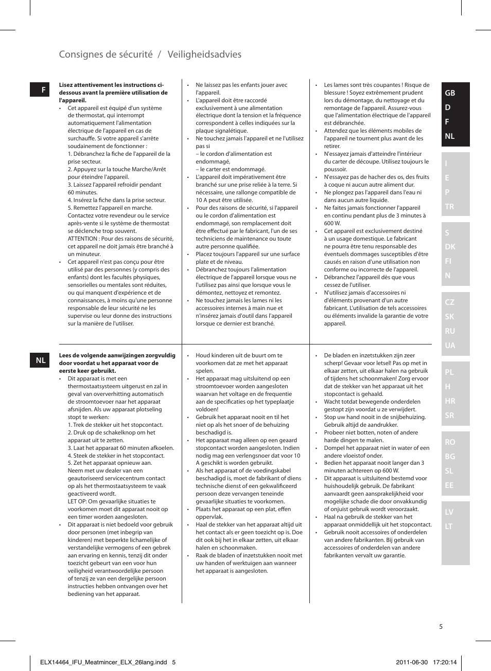 Veiligheidsadvies consignes de sécurité | Electrolux EMM1000 User Manual | Page 5 / 88