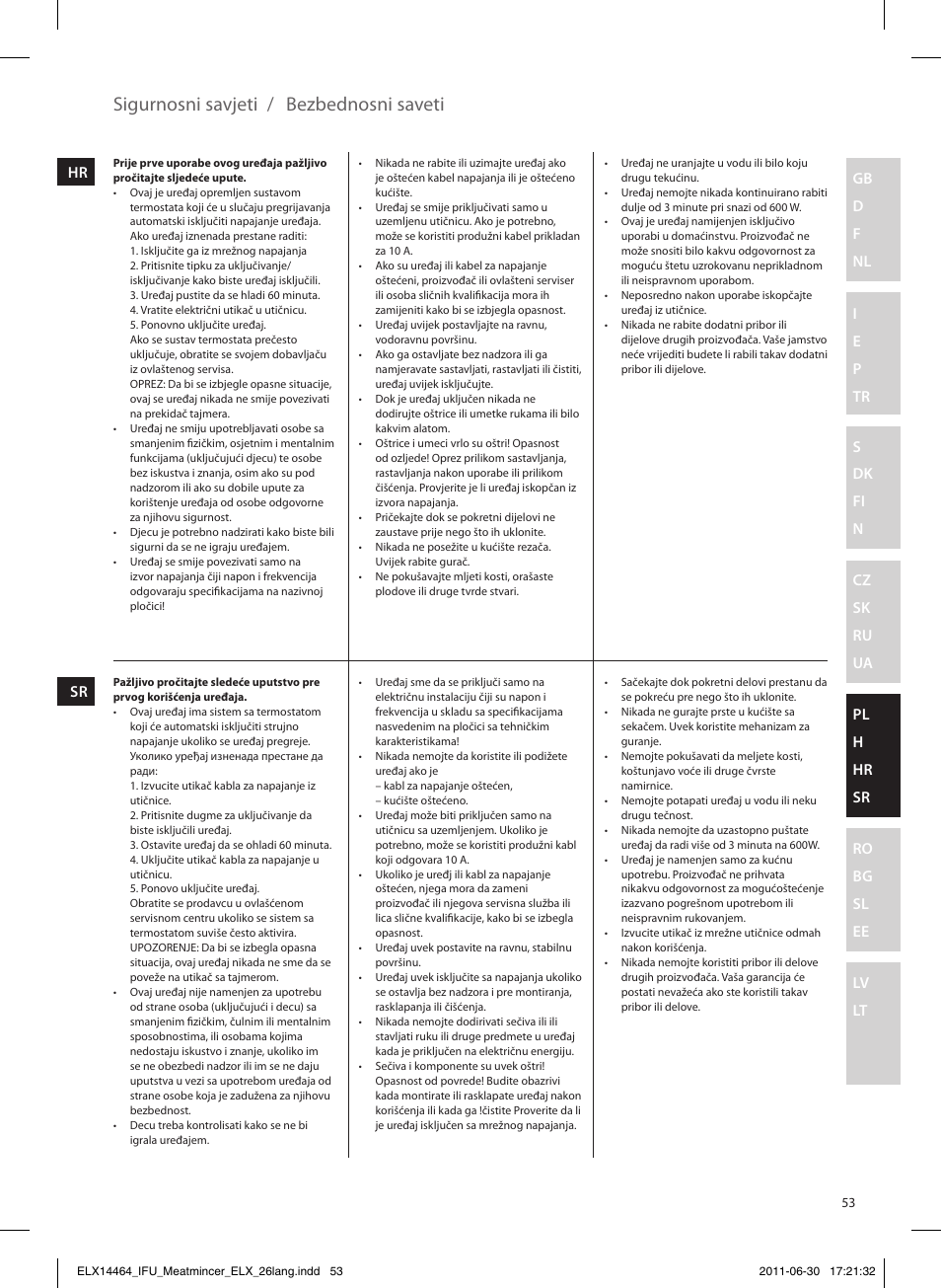 Sigurnosni savjeti / bezbednosni saveti | Electrolux EMM1000 User Manual | Page 53 / 88