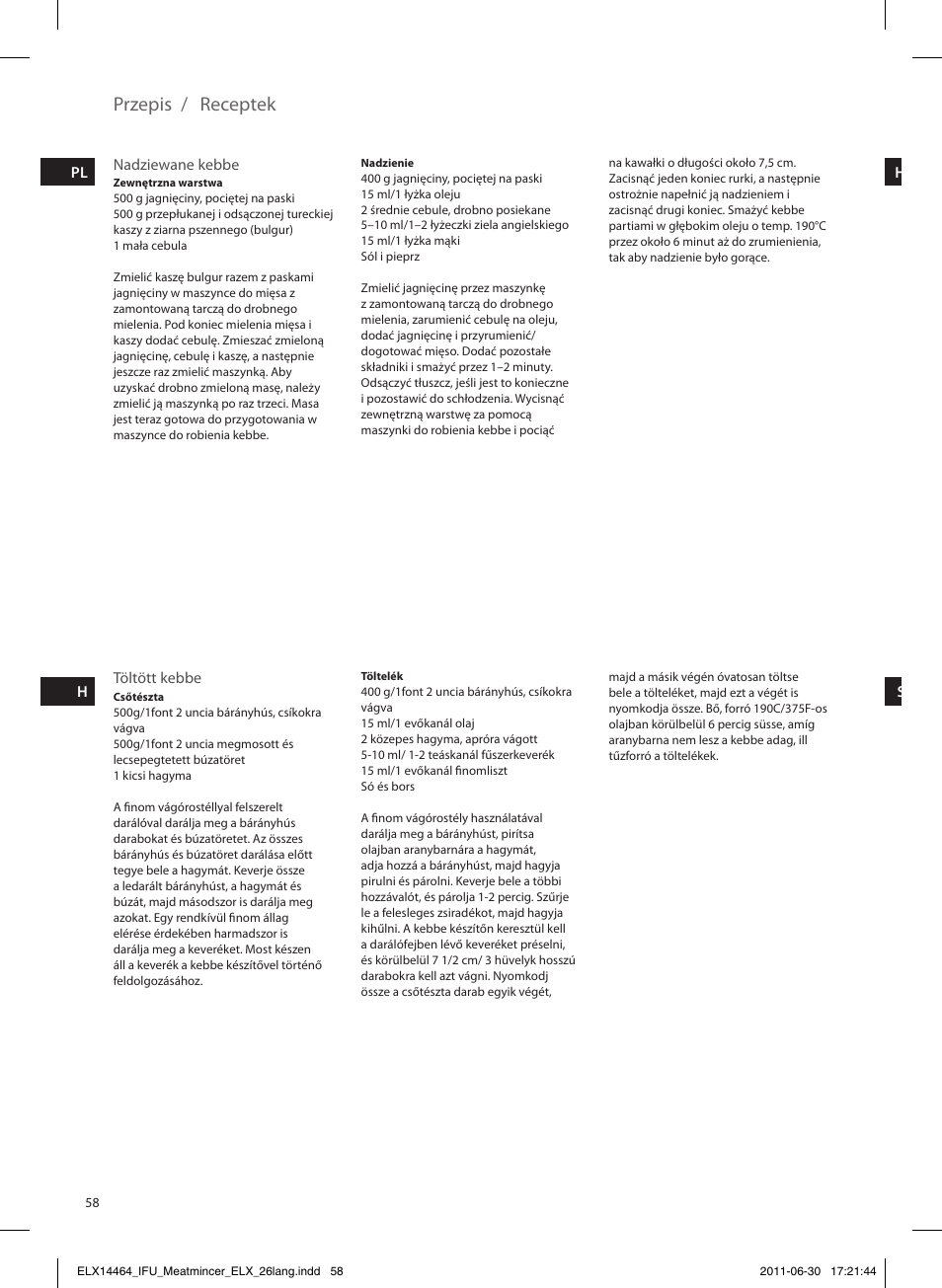 Przepis, Receptek | Electrolux EMM1000 User Manual | Page 58 / 88