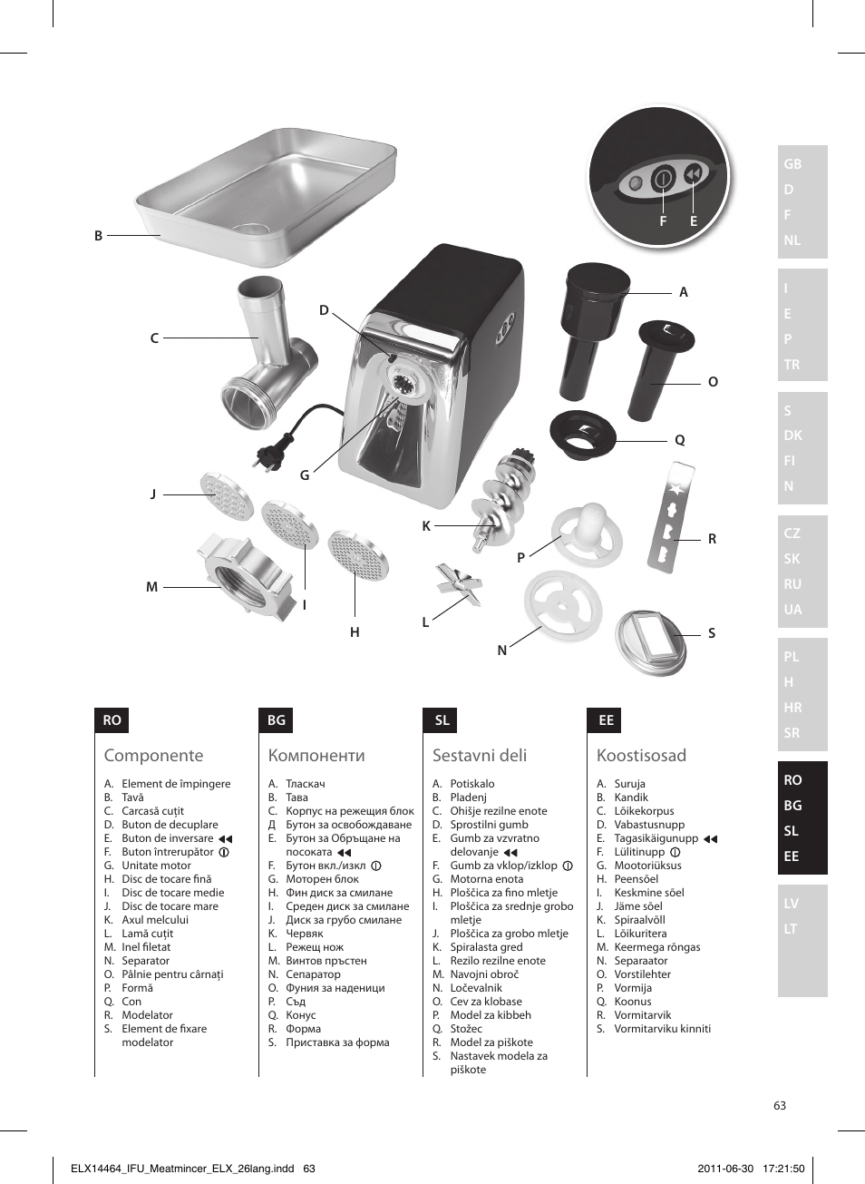 Componente компоненти sestavni deli koostisosad | Electrolux EMM1000 User Manual | Page 63 / 88