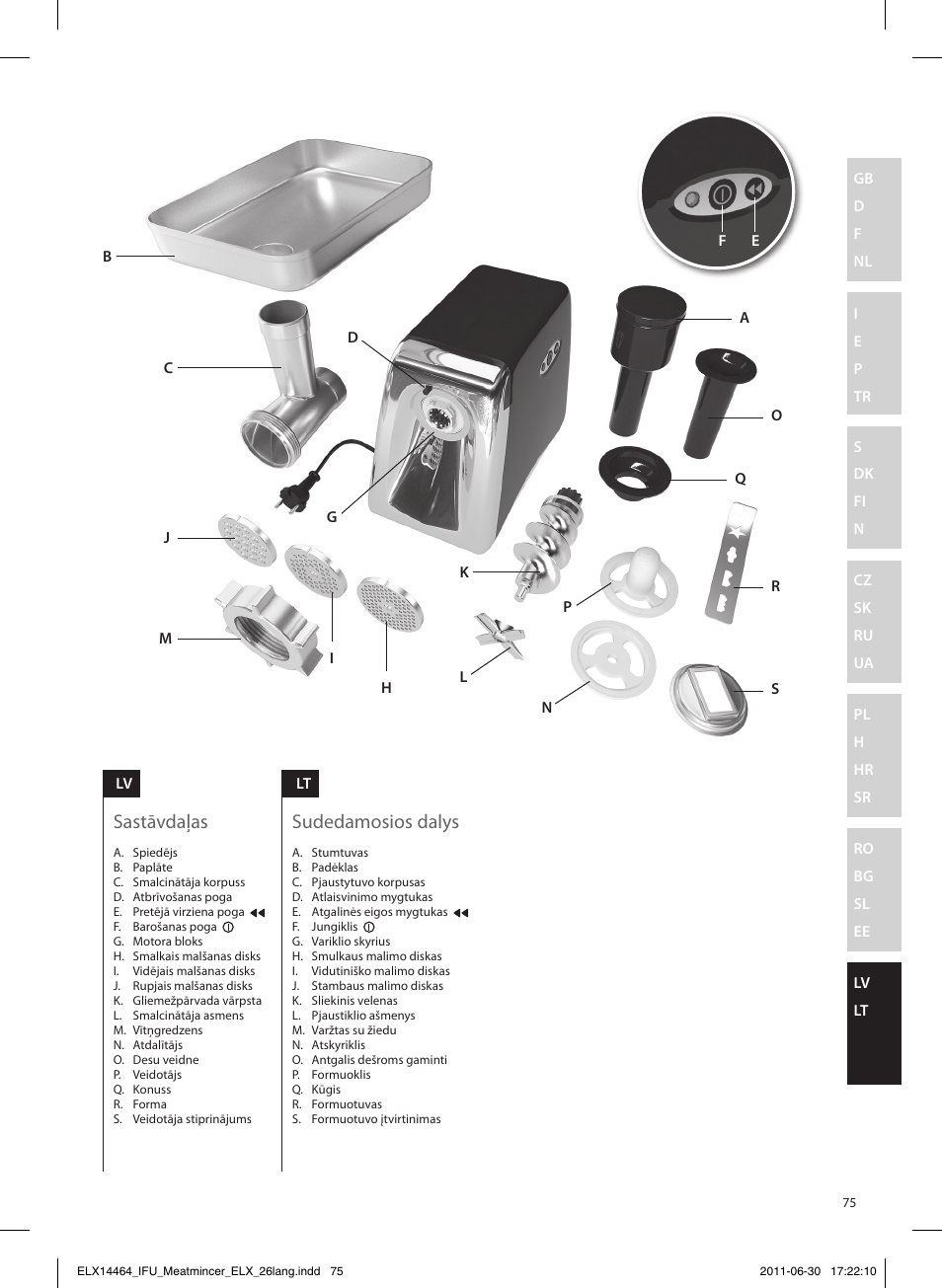 Sastāvdaļas sudedamosios dalys | Electrolux EMM1000 User Manual | Page 75 / 88