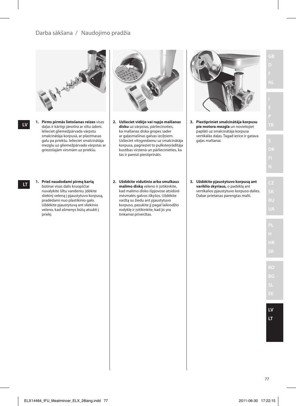 Darba sākšana / naudojimo pradžia | Electrolux EMM1000 User Manual | Page 77 / 88