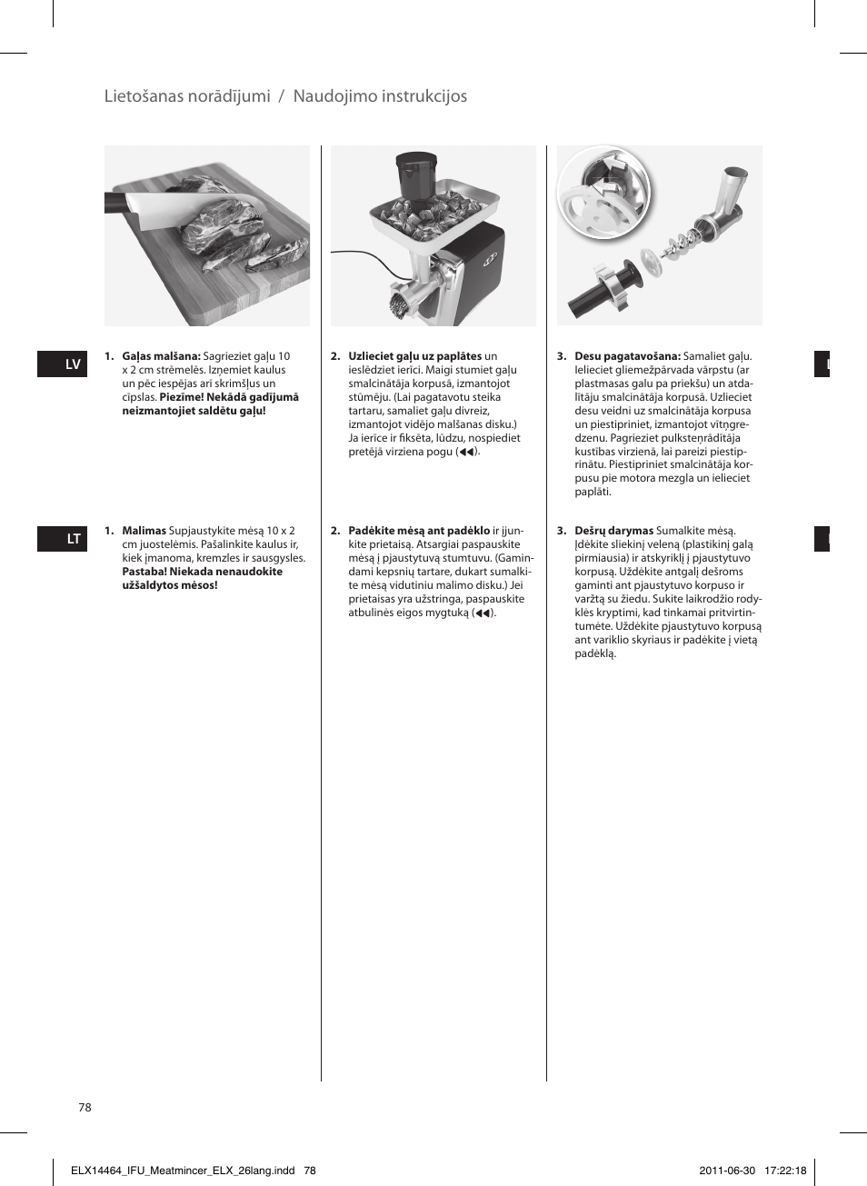 Lietošanas norādījumi / naudojimo instrukcijos | Electrolux EMM1000 User Manual | Page 78 / 88