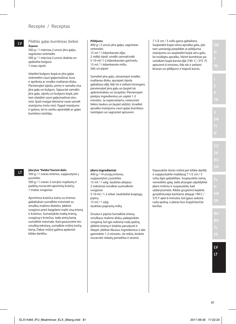 Recepte, Receptas | Electrolux EMM1000 User Manual | Page 81 / 88