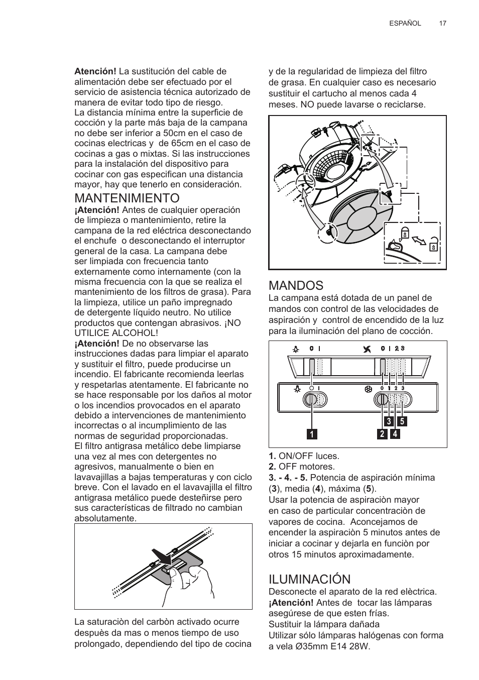 Mantenimiento, Mandos, Iluminación | Electrolux EFT635X User Manual | Page 17 / 100